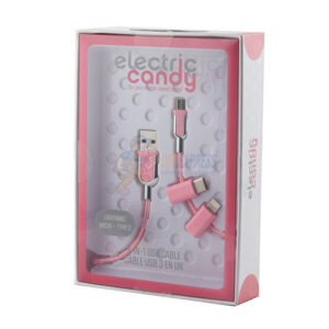 Tzumi Electric Candy 3 in 1 iPhone Type C Micro USB Cable in Pink