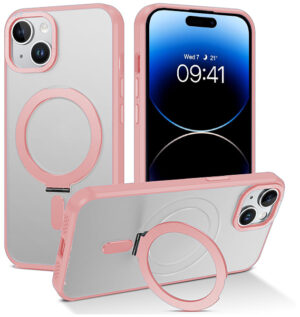 iPhone 15 Shockproof Magnetic Case With Invisible Stand Holder Pink
