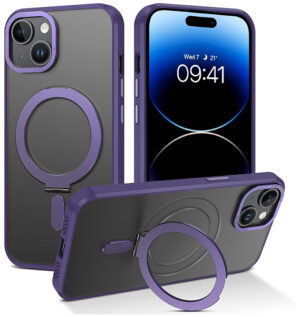 iPhone 15 Shockproof Magnetic Case With Invisible Stand Holder Purple