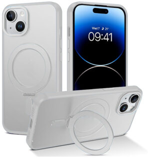 iPhone 15 Shockproof Magnetic Case With Invisible Stand Holder White
