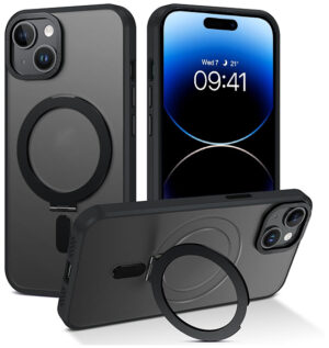 iPhone 15 Plus Shockproof Magnetic Case With Invisible Stand Holder Black