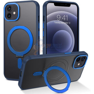 iPhone 12 Shockproof Magnetic Case With Invisible Stand Holder Dark Blue