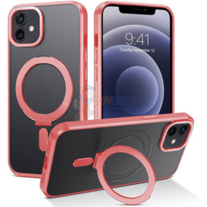iPhone 12 Shockproof Magnetic Case With Invisible Stand Holder Pink