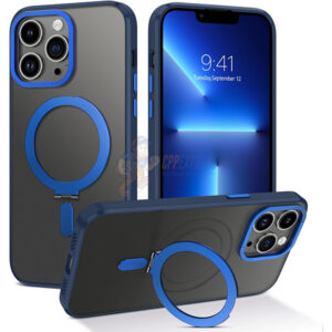 iPhone 13 Pro Max Shockproof Magnetic Case With Invisible Stand Holder Dark Blue
