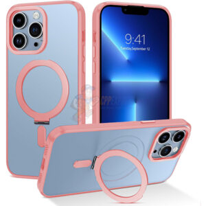 iPhone 13 Pro Max Shockproof Magnetic Case With Invisible Stand Holder Pink