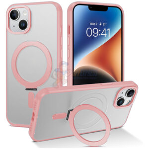 iPhone 14 Shockproof Magnetic Case With Invisible Stand Holder Pink
