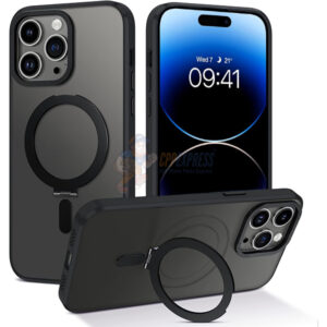 iPhone 14 Pro Max Shockproof Magnetic Case With Invisible Stand Holder Black