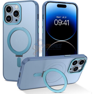 iPhone 14 Pro Max Shockproof Magnetic Case With Invisible Stand Holder Blue