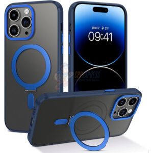 iPhone 14 Pro Max Shockproof Magnetic Case With Invisible Stand Holder Dark Blue