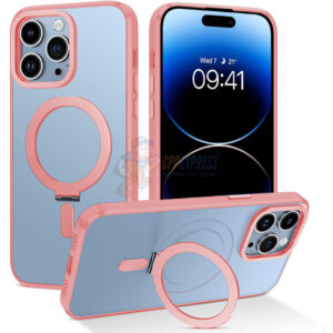 iPhone 14 Pro Max Shockproof Magnetic Case With Invisible Stand Holder Pink
