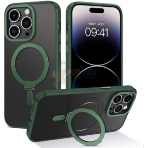 iPhone 14 Pro Shockproof Magnetic Case With Invisible Stand Holder Green