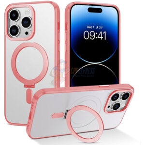 iPhone 14 Pro Shockproof Magnetic Case With Invisible Stand Holder Pink