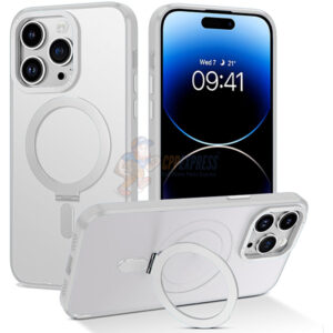 iPhone 14 Pro Shockproof Magnetic Case With Invisible Stand Holder White
