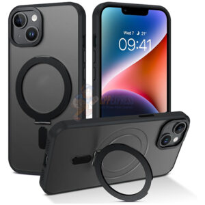 iPhone 15 Shockproof Magnetic Case With Invisible Stand Holder Black