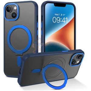 iPhone 15 Shockproof Magnetic Case With Invisible Stand Holder Dark Blue