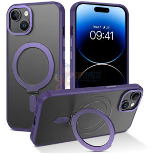 iPhone 15 Plus Shockproof Magnetic Case With Invisible Stand Holder Purple