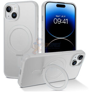 iPhone 15 Plus Shockproof Magnetic Case With Invisible Stand Holder White