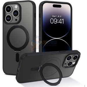 iPhone 15 Pro Shockproof Magnetic Case With Invisible Stand Holder Black