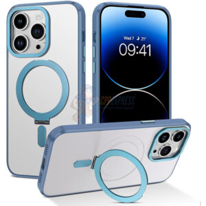 iPhone 15 Pro Shockproof Magnetic Case With Invisible Stand Holder Blue