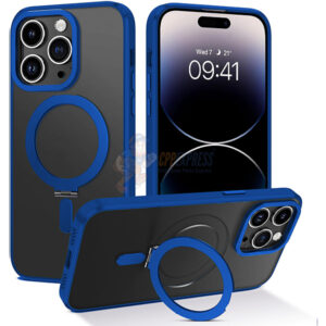iPhone 15 Pro Shockproof Magnetic Case With Invisible Stand Holder Dark Blue