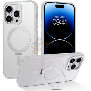 iPhone 15 Pro Shockproof Magnetic Case With Invisible Stand Holder White