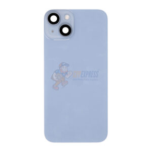 iPhone 14 MidFrame Housing with PowerVolume Button and Back Glass with Steel Plate and Wireless Charge Flex Cable - Blue